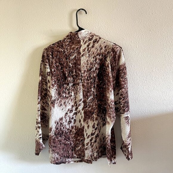 Vintage Brown Print Lightweight Button Down Women's Top - Picture 3 of 4